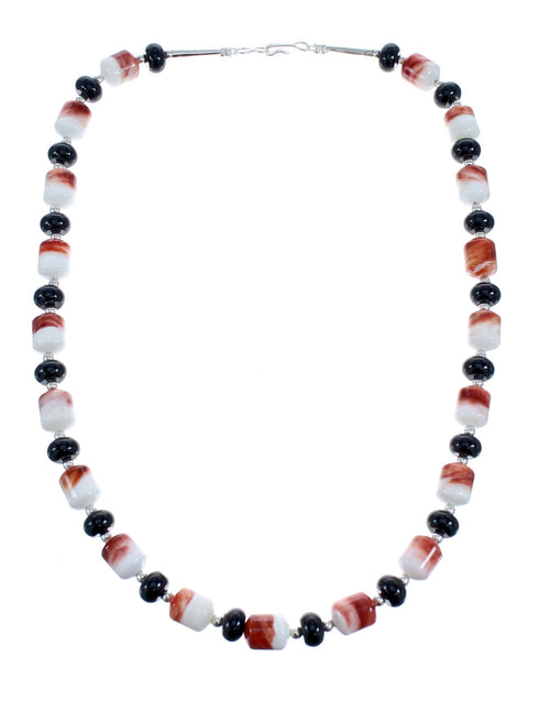Southwest Onyx Sterling Silver Oyster Shell Bead Necklace JX121468